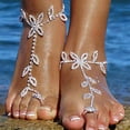thumbnail image 3 of Travelwant 2Pcs Women's Foot Chain Barefoot Sandals Beach Wedding Jewelry Anklet with Rhinestone Toe Ring, 3 of 6