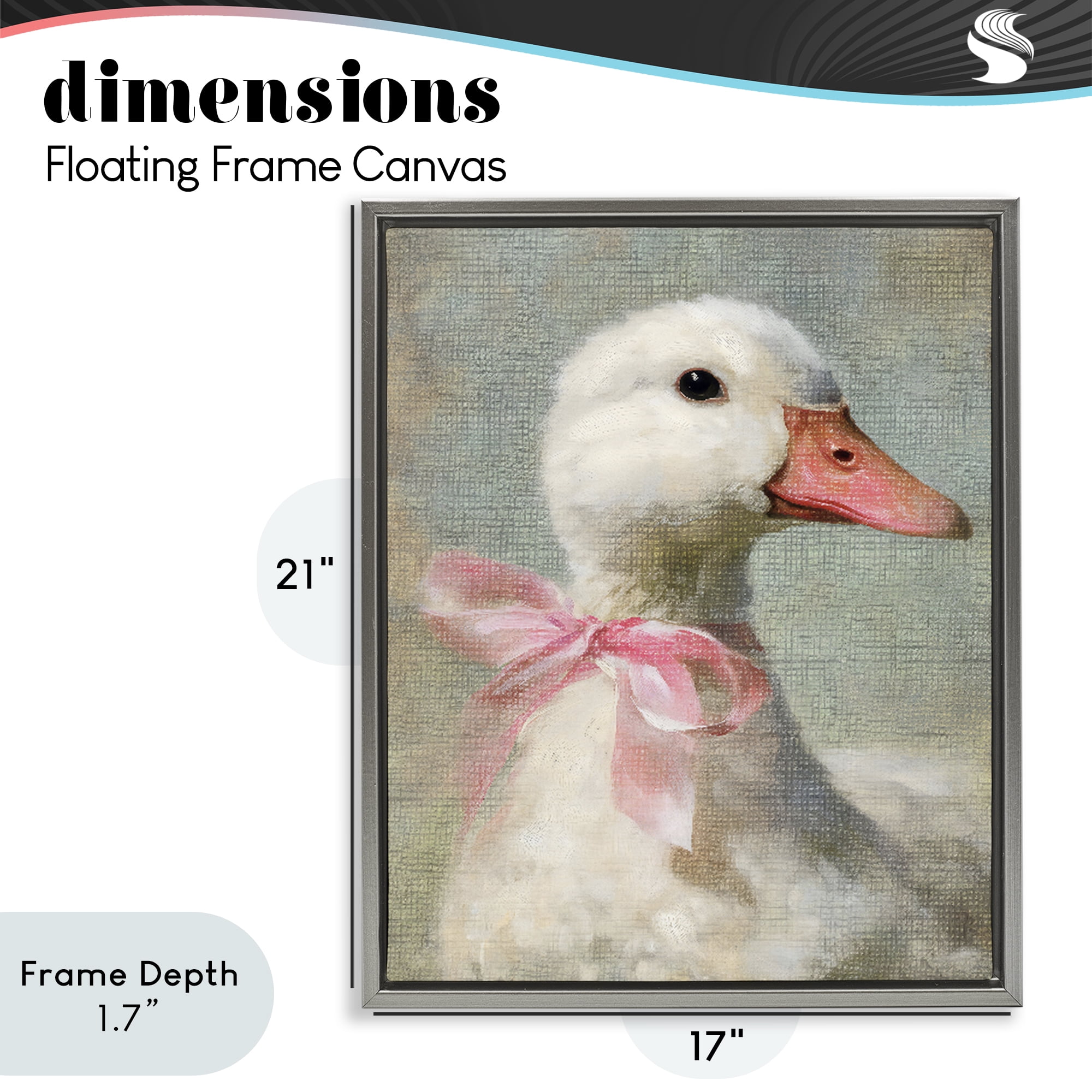Stupell Industries Portrait of Pink Bow Goose Gray Framed Floater Canvas Wall Art, design by LSR Design Studio