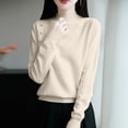 thumbnail image 2 of Outfmvch Turtleneck Sweater Women Long-sleeve Turtleneck Sweater Solid Color Loose Tops Basic Thermal Underwear Tops Basic Layering Knit Top Classic-fit Thermal Underwear for Womena3_beige L, 2 of 6