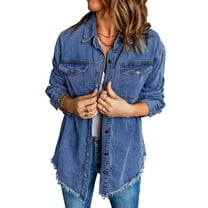 Women'S Oversized Denim Jacket Casual Long Sleeve Denim Shirts Distresse Jean Jacket 2025 Spring Outfits Royal Blue XL