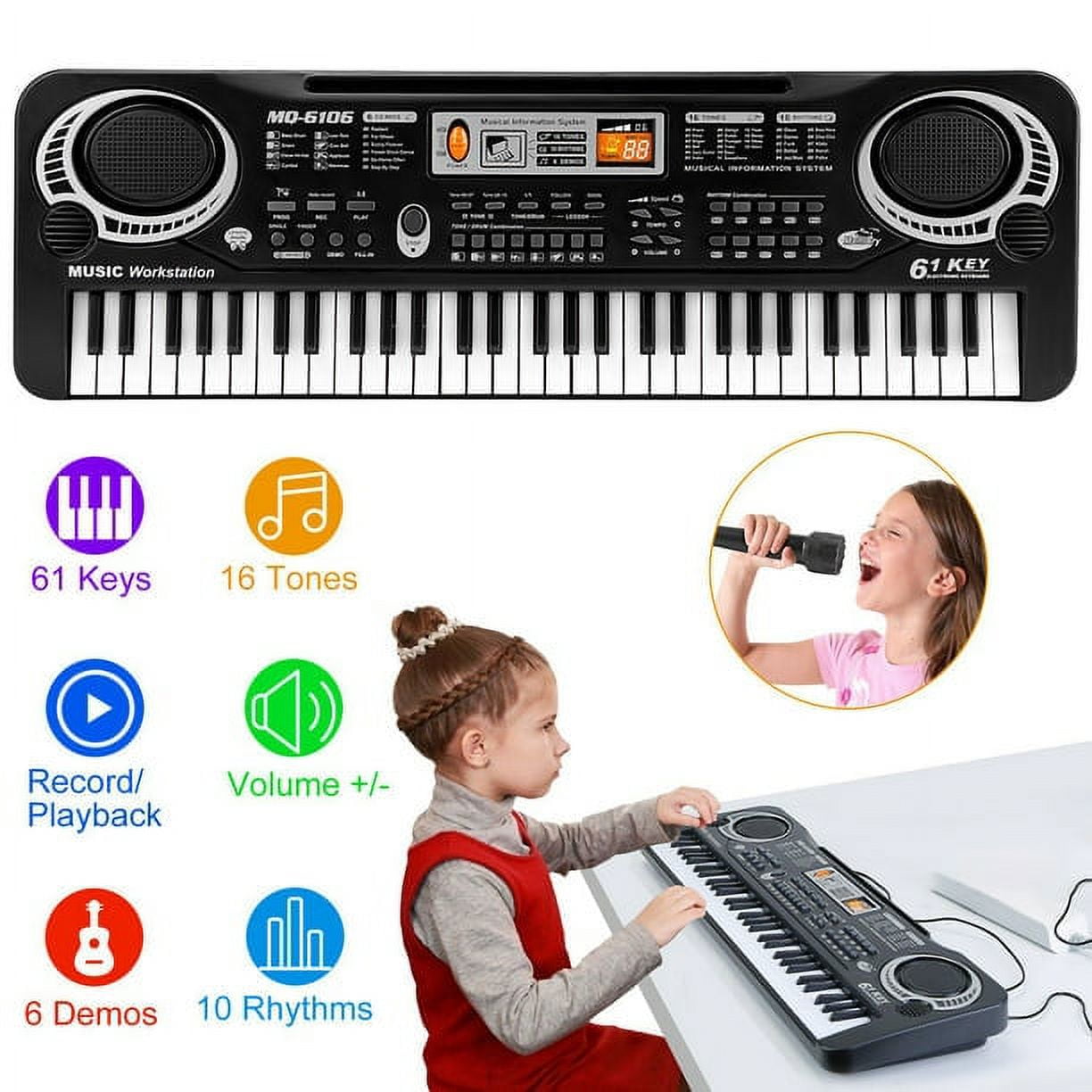 Electronic Piano Keyboard for Kids, 61 Keys Beginner Electric Piano with Microphone, Digital Music Piano, Portable Electronic Keyboard Piano, Musical Instrument Piano Toys for Girls Boys Gift