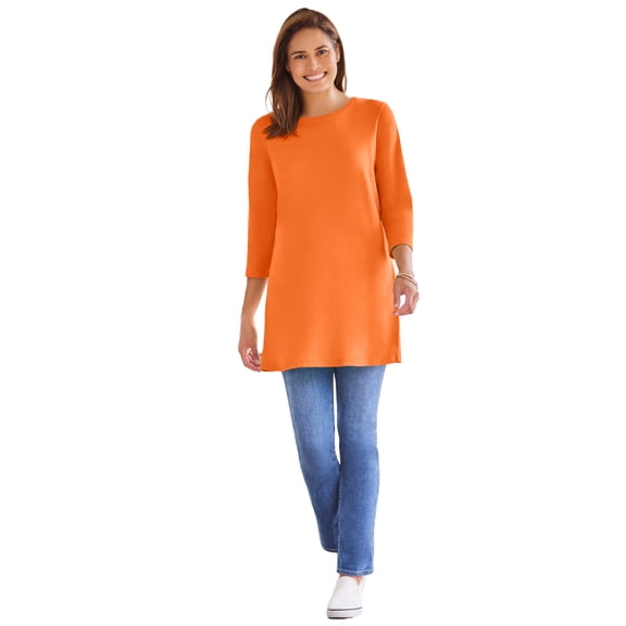 Woman Within Plus Size Perfect Three-Quarter Sleeve Crewneck Tunic