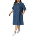 thumbnail image 6 of Agnes Orinda Women's Plus Size Denim Dresses Button Down Lapel Short Sleeve Midi Summer Casual Denim Jean Shirt Dress with Pockets 2X Blue, 6 of 8