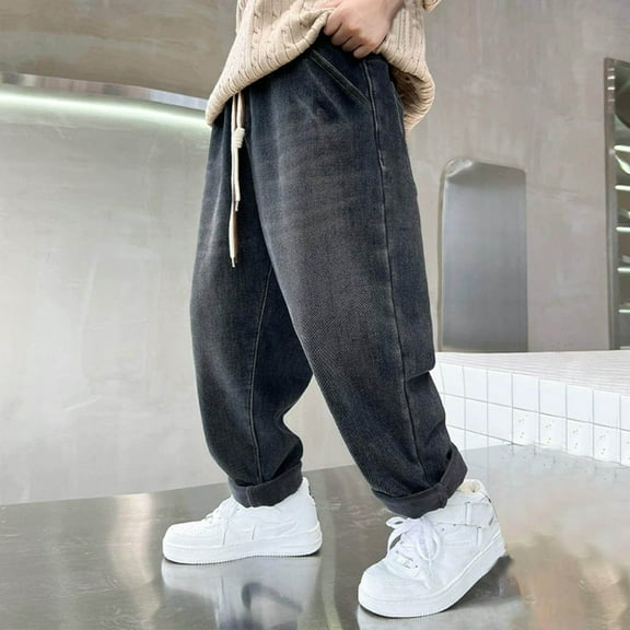 ATOGUTA School Uniform Jeans for Boys Size 5T-15 Casual Straight Leg Baggy Jeans Kids Elastic Waist Loose Denim Pants with Pockets Black