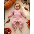 thumbnail image 5 of RUINIXCW Newborn Baby Girl Boy Halloween Outfit Infant Baby Girls Boys Fall Winter Clothes Waffled Striped Romper Pumpkin Ghost Cat Embroidery Long Sleeve Jumpsuit, 5 of 9