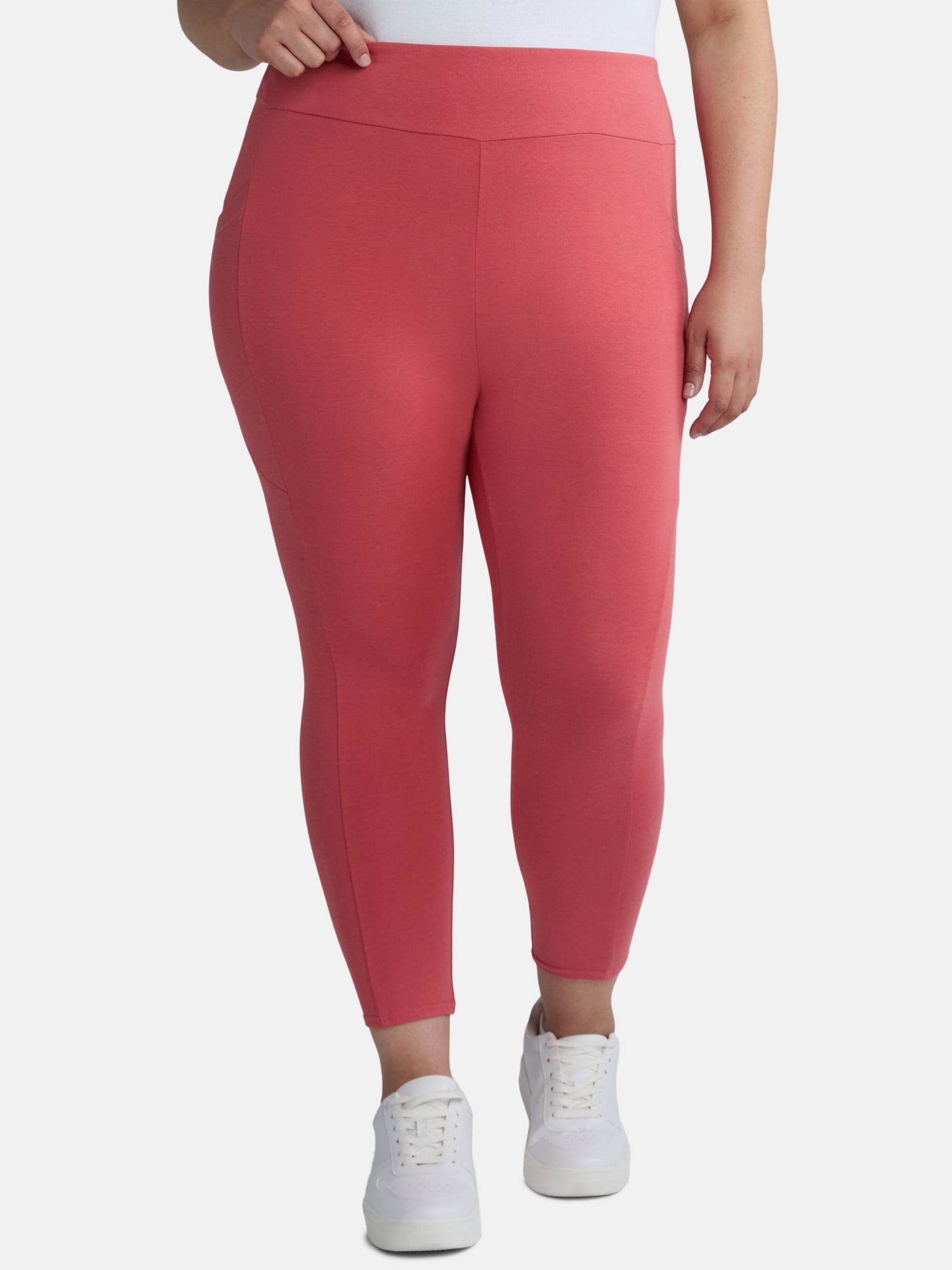 Terra & Sky Women's Plus High Rise Capri Leggings with Cellphone Pockets, 2-Pack