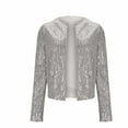 thumbnail image 7 of JGGSPWM Women's Sequin Glitter Cropped Jacket Long Sleeve Round Neck Open Front Sparkly Casual Party Cropped Coat Silver XXL, 7 of 7