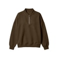 thumbnail image 5 of Women's Sweatshirt Dqueduo Women's Long-Sleeve Solid Color Casual Loungewear Top – Drop Shoulders & Half-Zip Collar Brown L, 5 of 7