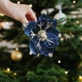 thumbnail image 6 of JeashCHAT Christmas Magnolia Flower, 9.44 Inch Velvet Artificial Glitter Poinsettia Flower for Christmas Tree Garland Wreath Decorations (Navy), 6 of 6
