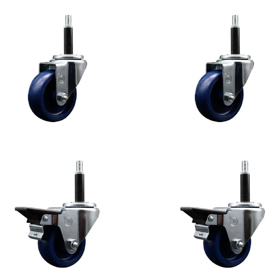 3.5 Inch Solid Poly Wheel Swivel 3/4 Inch Expanding Stem Caster Set 2 Brakes SCC