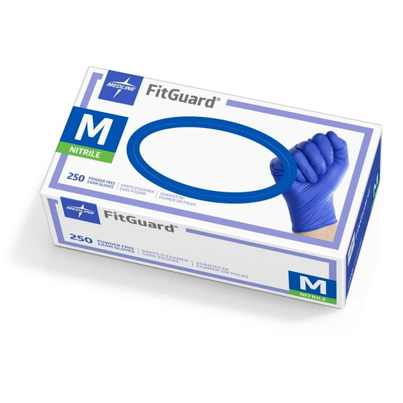 Medline FitGuard Nitrile Exam Gloves, 2500 Count, Medium, Blue