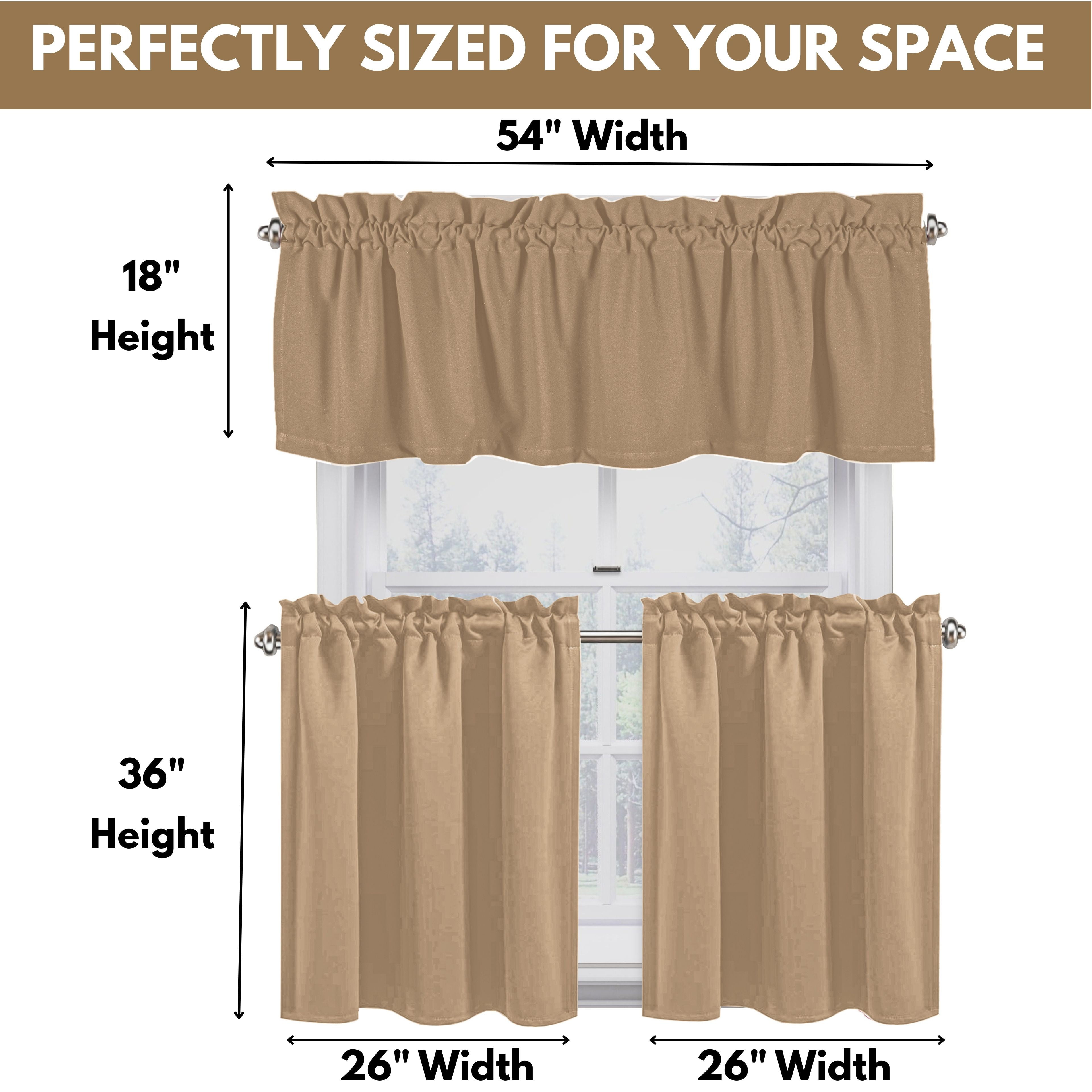 Native Fab Kitchen Window Curtain Tiers Valance Set 100% Cotton - Rod Pocket Style 3 Piece - Beige