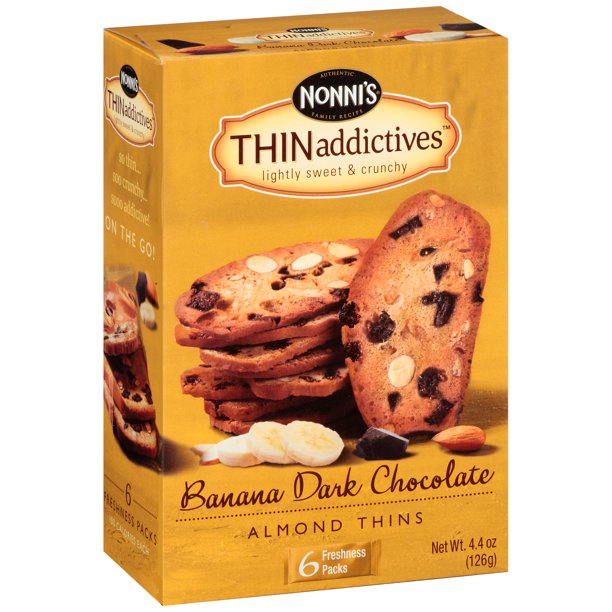 Nonni's, Nonni's THINaddictives Dark Chocolate Banana Almonds 7 PK