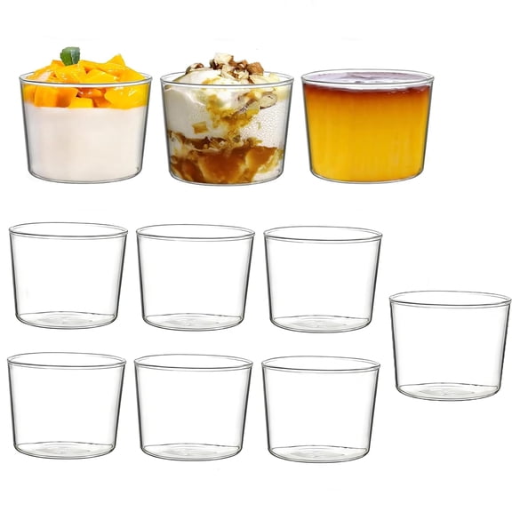10 Pack Small Glass Dessert Bowls, 8 Oz Custard Cup Clear Pudding Cup, Tasting Glasses Prep Bowls for Parfait, Ice Cream, Party Birthday