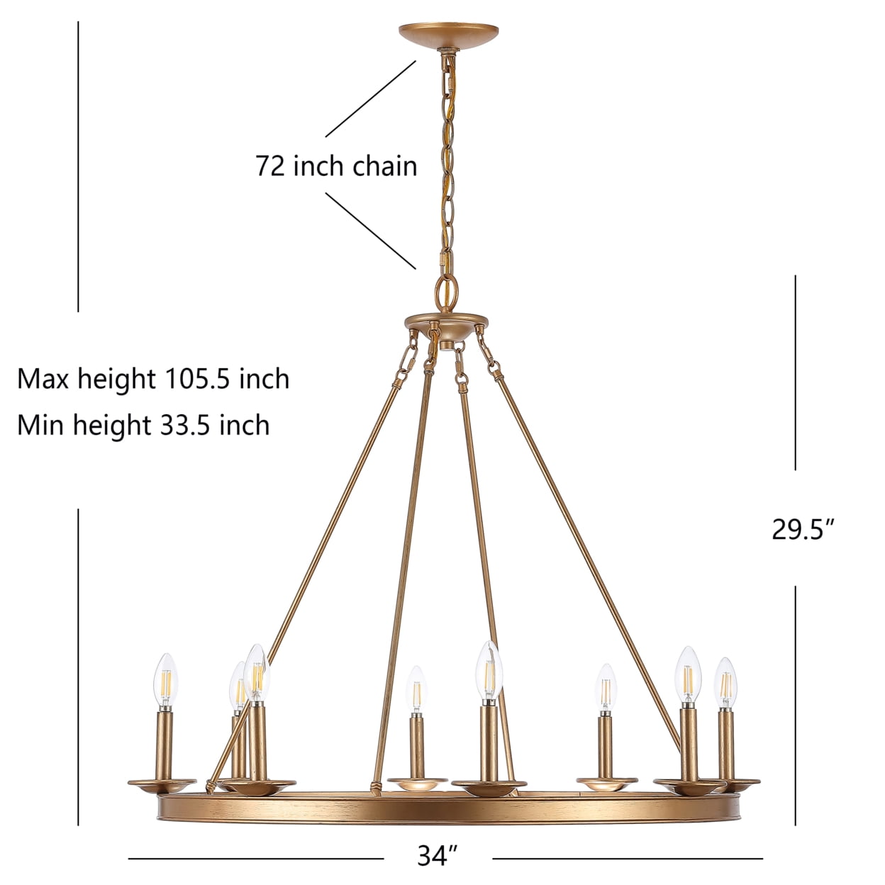 SAFAVIEH Fauna 8 Light Industrial Adjustable Chandelier, Gold Painted