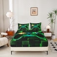 thumbnail image 3 of Erosebridal Kids Gamer Bed Sheets Set Twin,Gaming Sheet Set,Video Games Controller Gamepad Sheets Neon Glowing Square Geometric Grid Green Flat Fitted Sheet, 3 of 6