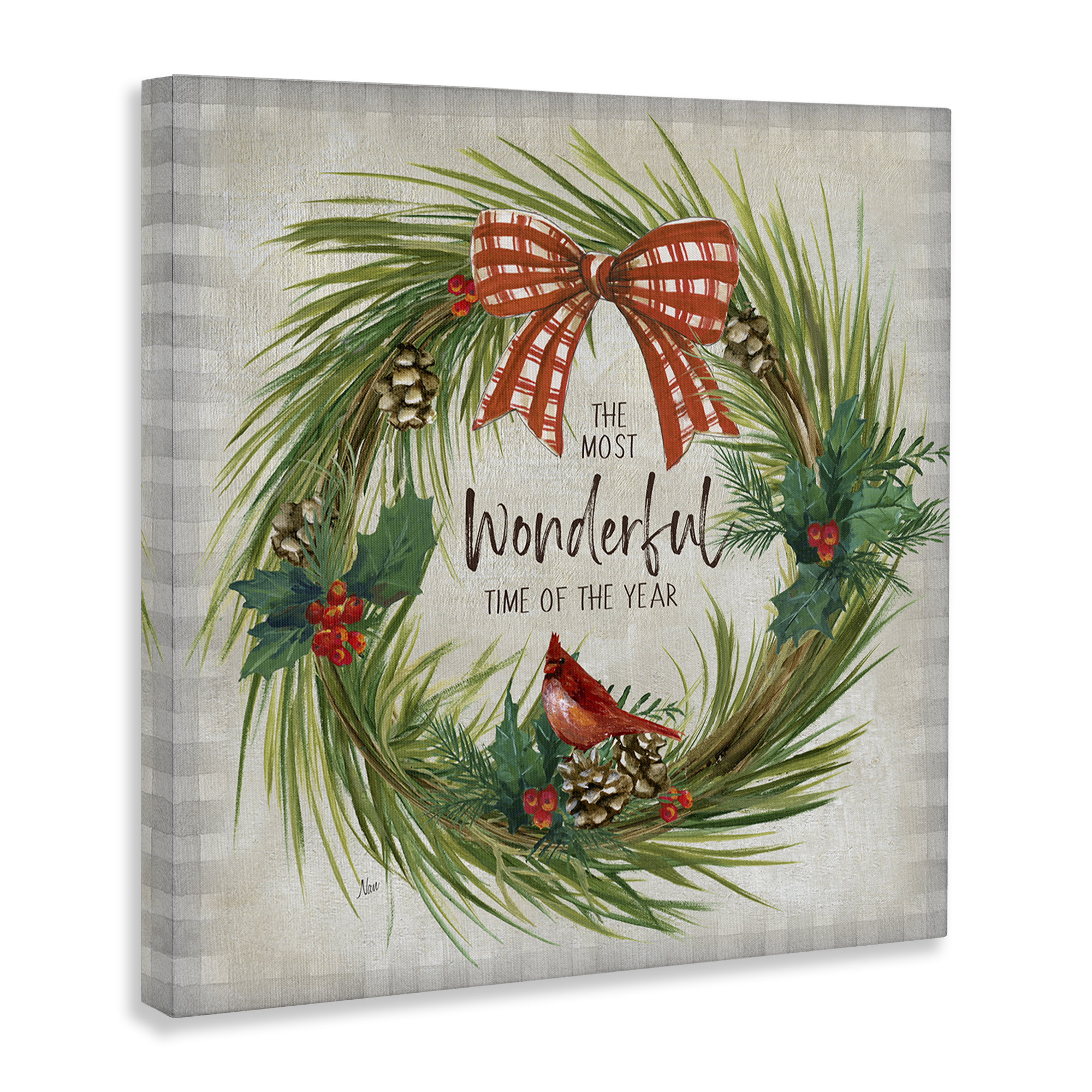 Stupell Industries Most Wonderful Time Wreath Holiday Painting Gallery Wrapped Canvas Art Prints Wall Art, 36 x 36