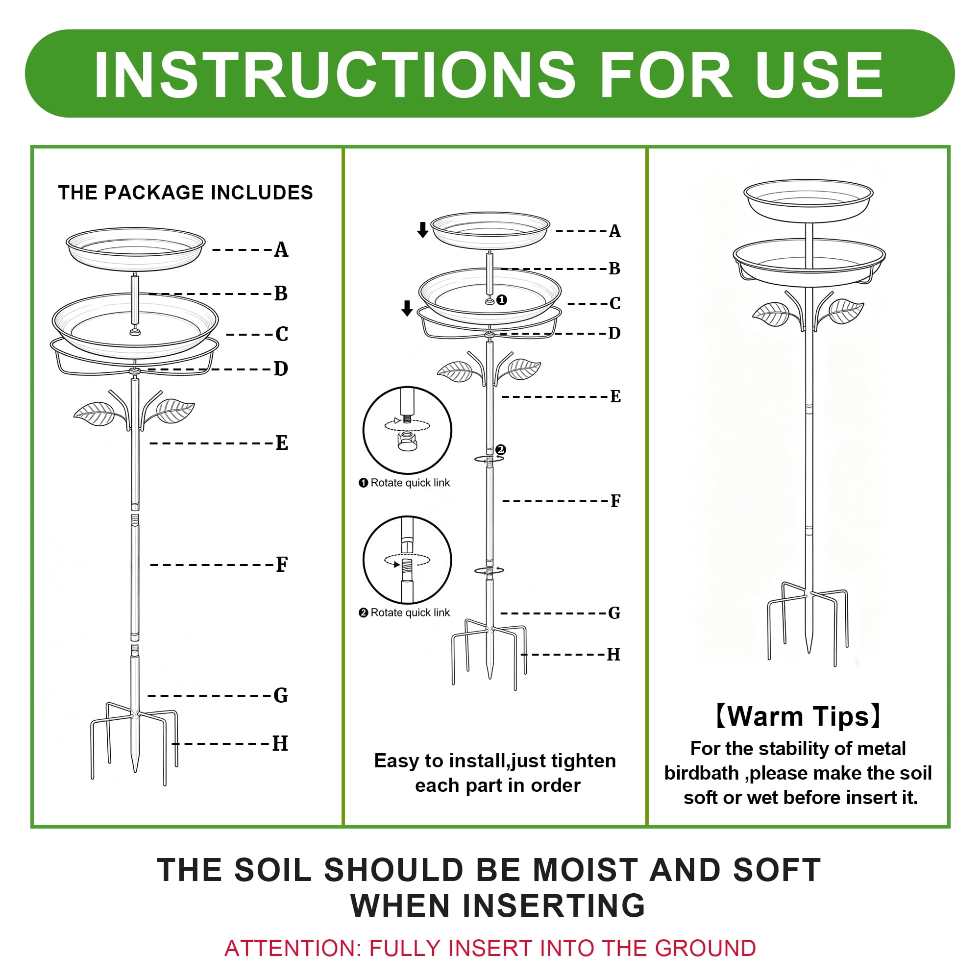 Bird Bath, 42In 4-Pronged Base Birdbaths for Outside, Double Metal Bird Bath & Feeder Bowls for Garden, Window, Patio, Yard & Lawn Decor, Ideal Gift for Bird Lovers