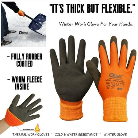 

Thermal Work Glove Winter Cold Resistance Glove Warm Fleece Lining Fully Latex Rubber Coated For Water Proof Palm and Back Anti-Slip Palm For Grip Small