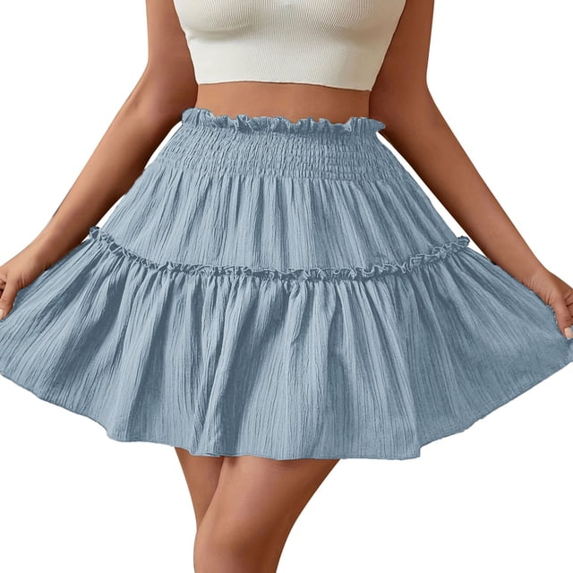 JFHHQ Robe Décontractée pour Femmes, Mode Élégante, Taille Haute, Jupe Décontractée à Volants pour Usage Quotidien, TTG Bleu