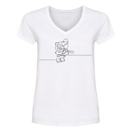 Lineart Guitar Player Songwriter V Neck Women's -Image by Shutterstock