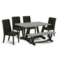 thumbnail image 2 of East West Furniture 6-Pc Dinette Table Set-Black Linen Fabric Seat and Button Tufted Chair Back Upholstered Dining chairs, A Rectangular Bench and Rectangular Top Wood Kitchen Table with Wood Legs..., 2 of 6