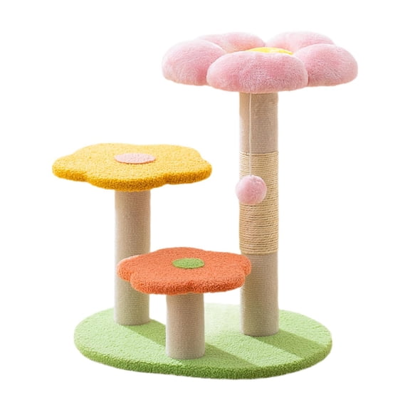 MERIGLARE Poteau à Griffer pour Chat Vertical 3 Niveaux Mignon Arbre à Chat pour Chatons Rose