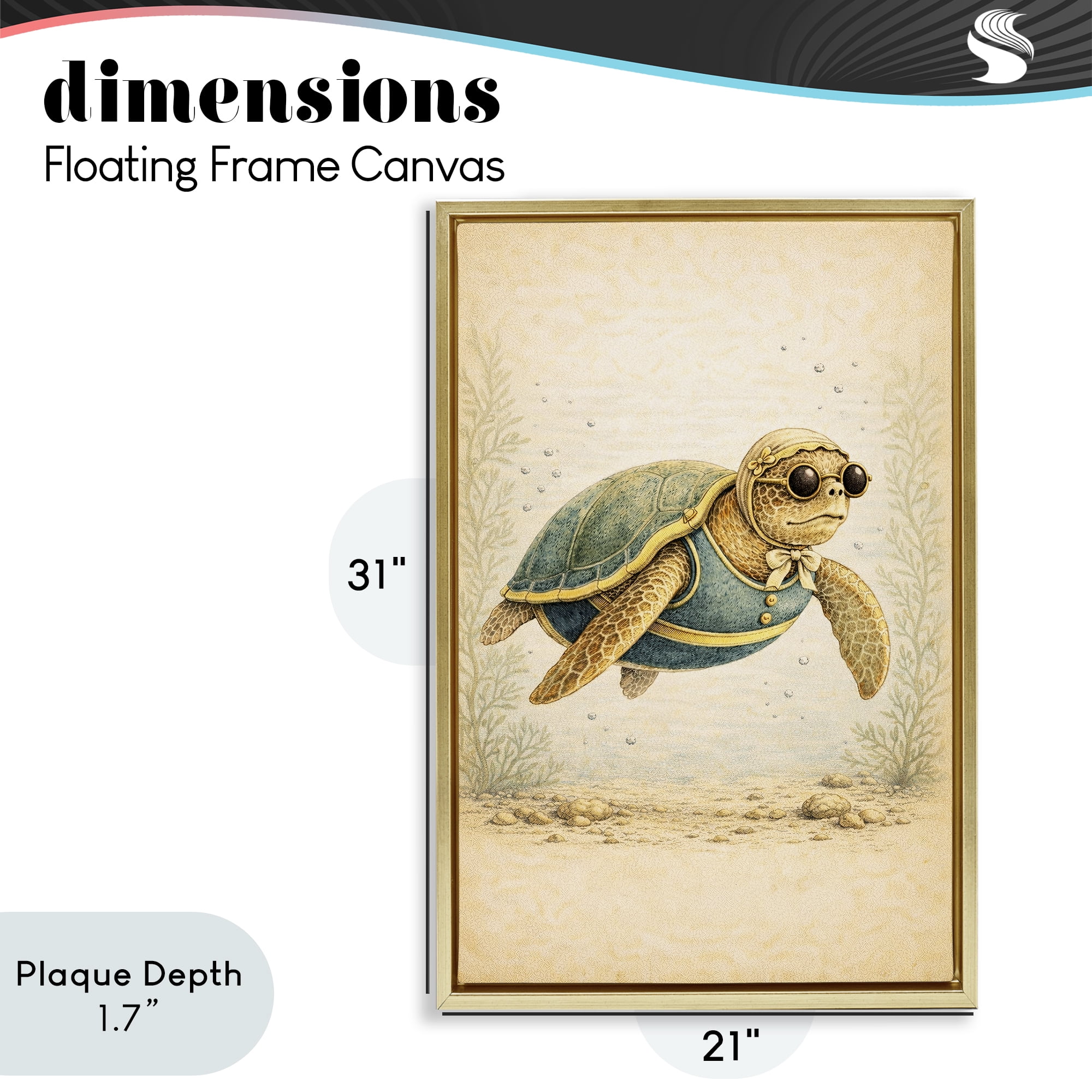 Stupell Industries Maritime Bathing Society Turtle Gold Framed Floater Canvas Wall Art, design by Grotto Studios