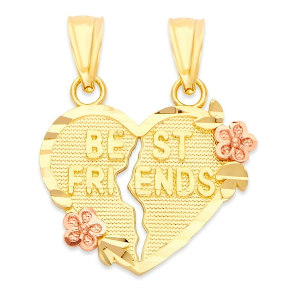 Solid 14k Gold Best Friends Heart Pendant - Breakable Friendship Necklace