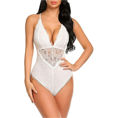 

Lingerie Deep V Babydoll Ladies Sexy Bodysuit Fashion Lace Lace Sexy Lingerie for Women Plus Size (Purple M)