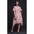 thumbnail image 4 of Bimba Pink Bird Print Cold Shoulder Women Swing Tunic Flutter Sleeve Midi Dress - X-Small, 4 of 6