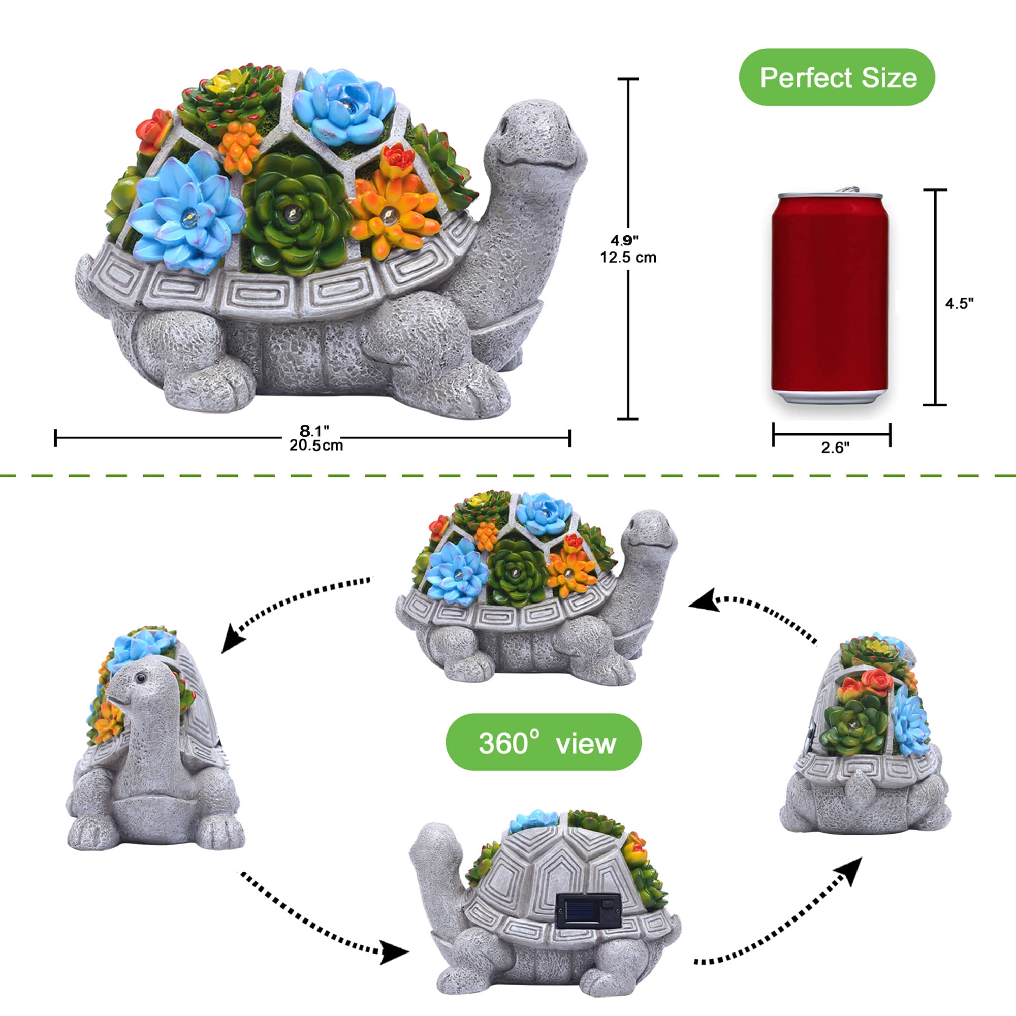 Solar Turtle Garden Statue with Succulent & 7 LED Lights, 4.52 Inch UV Resistant Outdoor Lawn Patio Balcony Yard Decor, Gift for Mom Grandma Women