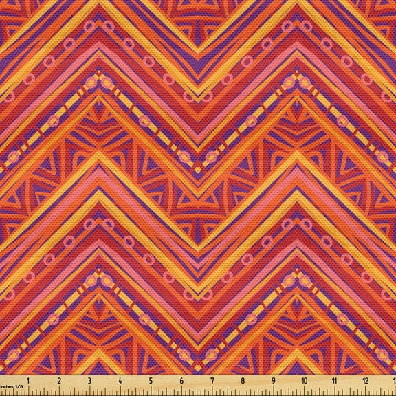 Ambesonne Amber Fabric by the Yard Upholstery, Traditional Aztec Style Art, 3 Yards, Ruby Orange Quartz