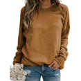 thumbnail image 1 of Gold Sudadera lisa de manga larga para mujer, Tops con cuello redondo, camiseta holgada informal de talla grande, 1 of 2
