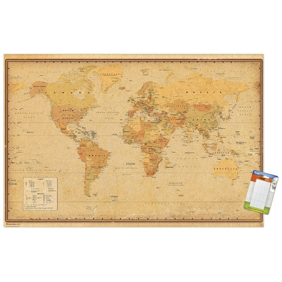 Antique World Map 2024 Wall Poster, 22.375" x 34"