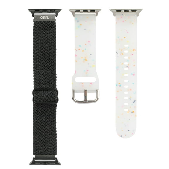 onn Universal Watch Bands - Black Woven & Clear Silicone - Apple, Samsung Galaxy & Garmin, Unisex