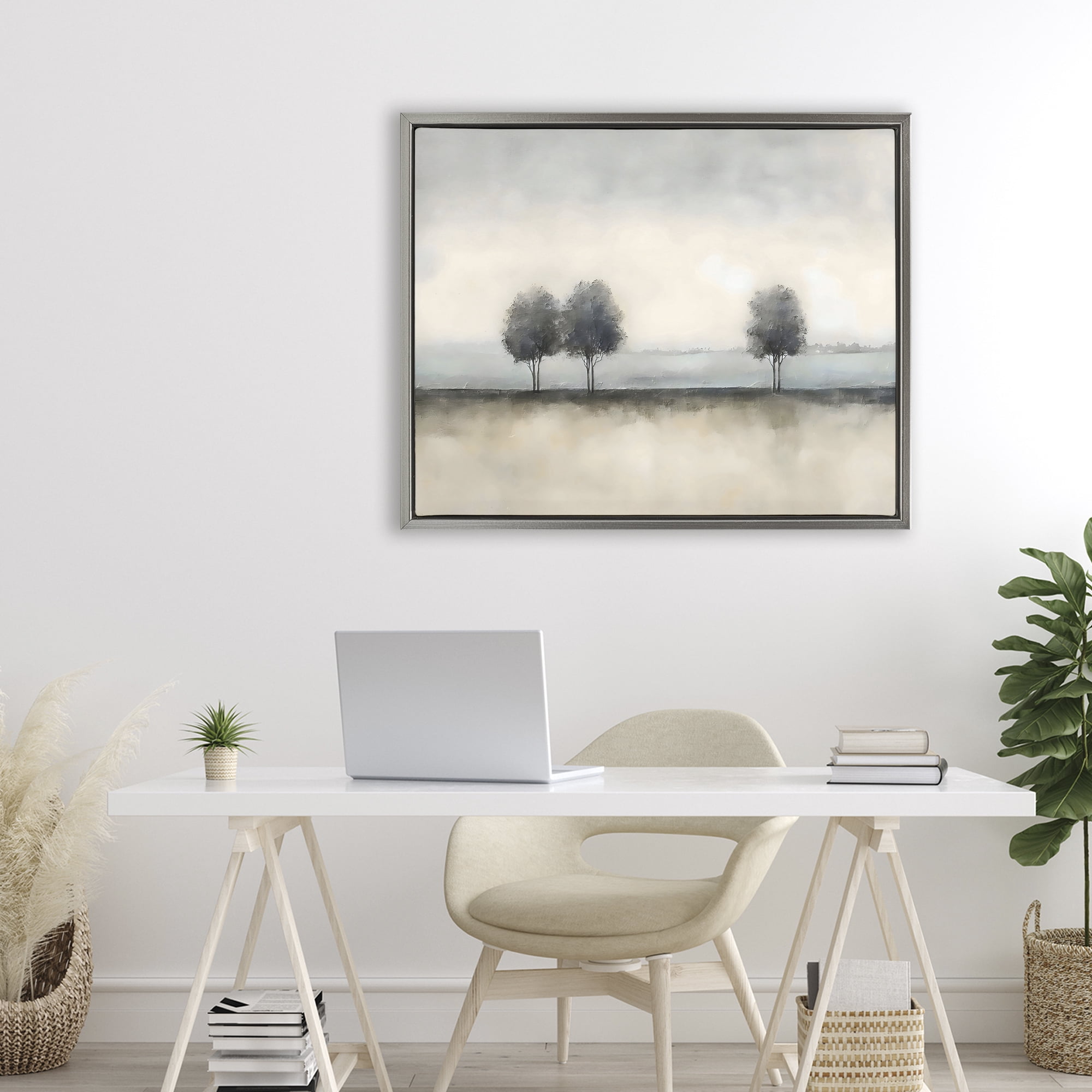 Stupell Industries Muted Trees Horizon Gray Framed Floater Canvas Wall Art, design by Riley B