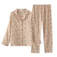thumbnail image 2 of Spring New Ladies Pajamas Set Heart Printed Crepe Cotton Double-layer Gauze Turn-down Collar Long-sleeve Trousers Household Wear, 2 of 4