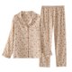 thumbnail image 2 of Spring New Ladies Pajamas Set Heart Printed Crepe Cotton Double-layer Gauze Turn-down Collar Long-sleeve Trousers Household Wear, 2 of 4