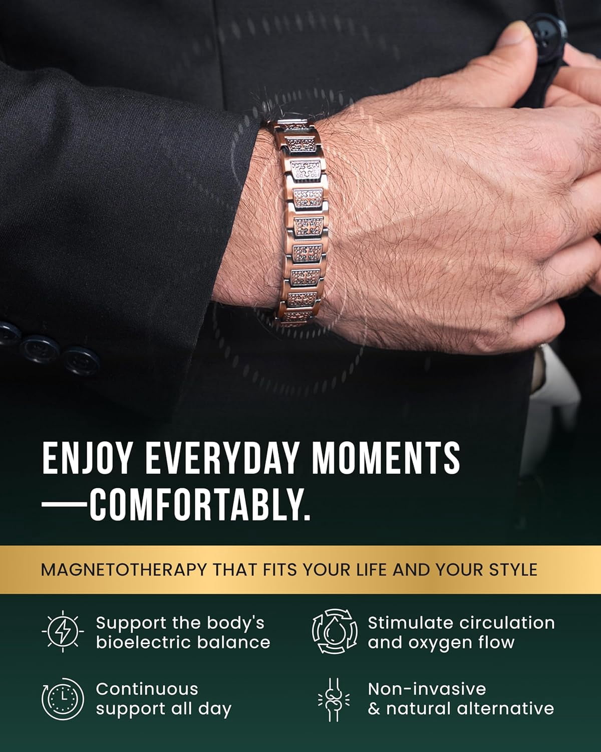 MagnetRX® Copper Cross Bracelet for Men — EllipseMAX 5X Strength 5,000 Gauss Magnets — Premium Mens Copper Bracelet with Adjustable Length (Cross Style)