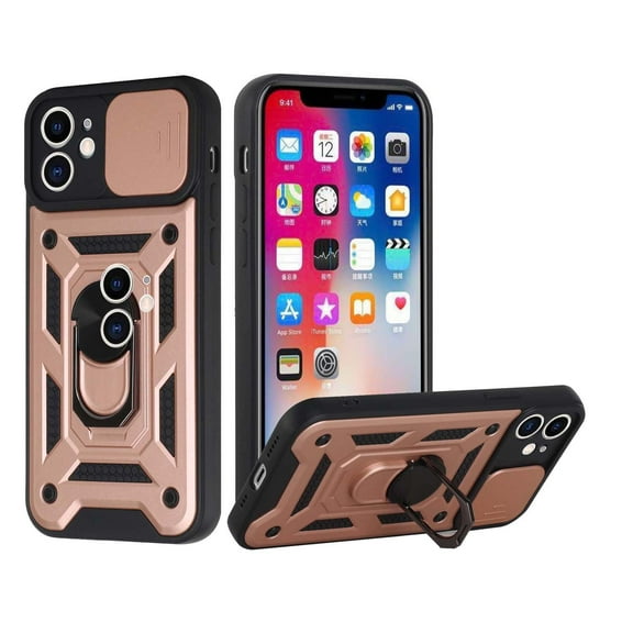 GSA Camera Cover Ring Stand Hybrid Case For iPhone XR - Rose Gold/Black