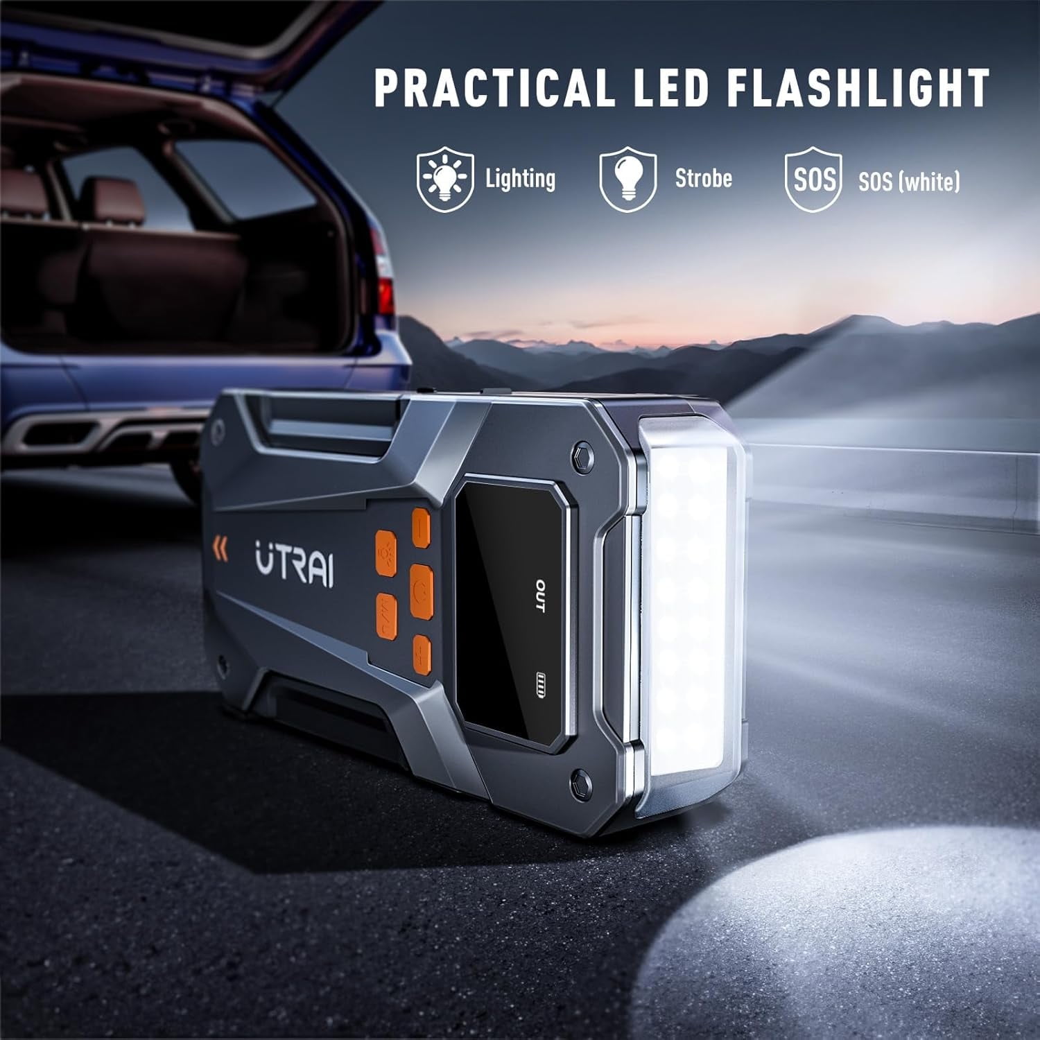 5000A Car Jump Starter w/ Air Compressor 150PSI 12V Power Bank for Gas & 10L Diesel | UTRAI