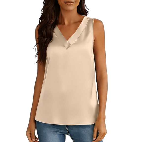 PFRNLF Womens Satin Tank Tops Pleated Business Casual Outfit Summer Sleeveless Dressy Work Blouse