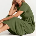 thumbnail image 4 of Womens Dresses Short Sleeve Summer Crewneck Swing Flowy Tiered Maxi Beach With Pockets Casual Dress Army Green L, 4 of 7