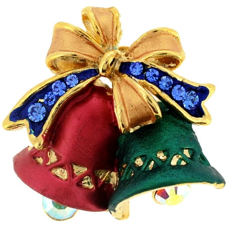 Swarovski Green Brooch - Green And Red Christmas Bell Bow Swarovski Crystal Pin Brooch