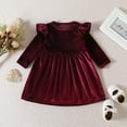 thumbnail image 6 of LYMAYTER Fall Winter Dress for Kids Baby Infant Girls Long Sleeve Party Gown Toddler Velvet Lace Ruched Princess Dress 9-12M, 6 of 9