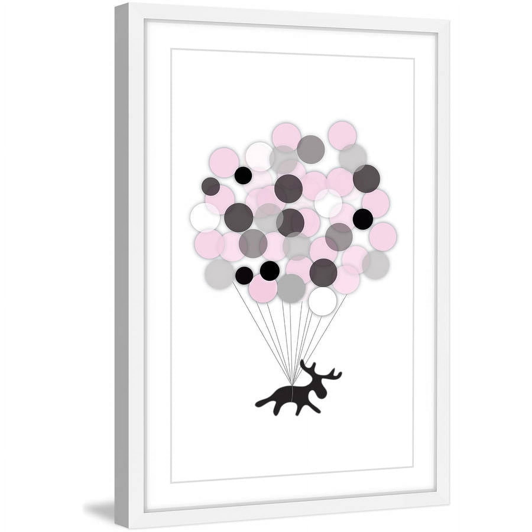 Marmont Hill "Pink Balloon Moose" by Katarina Snygg Framed Painting Print