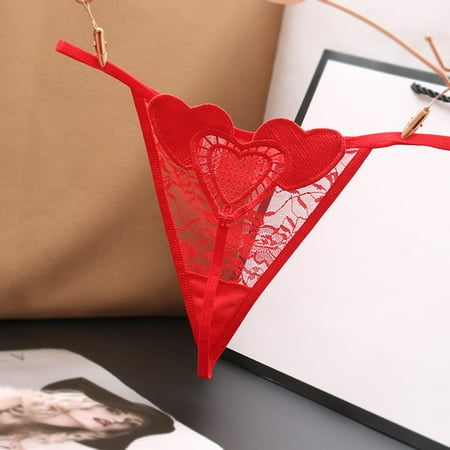 

Uorcsa Silky Ladies Low Waist Lace Perspective Sexy Women Underwear Thong Underpants Red