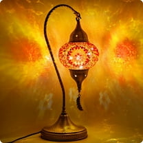 Turkish Moroccan Mosaic Table Lamp with Bronze Base - 3 Color Options Handmade Swan Neck Tiffany Mosaic Glass Bedside Lamps for Bedroom, 19"