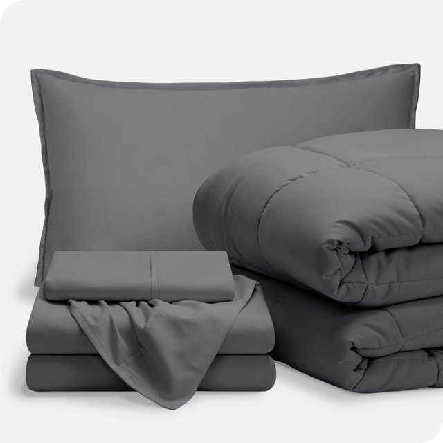 Bare Home Ensemble 5 Pcs Bed-in-a-Bag - Très Grand Simple, Gris avec Ensemble de Draps Gris
